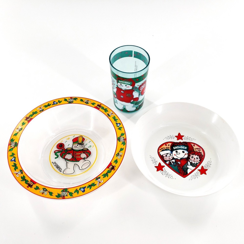 Vintage Raggedy Ann Andy Snowden Children Kids Plastic Bowls & Cup Set